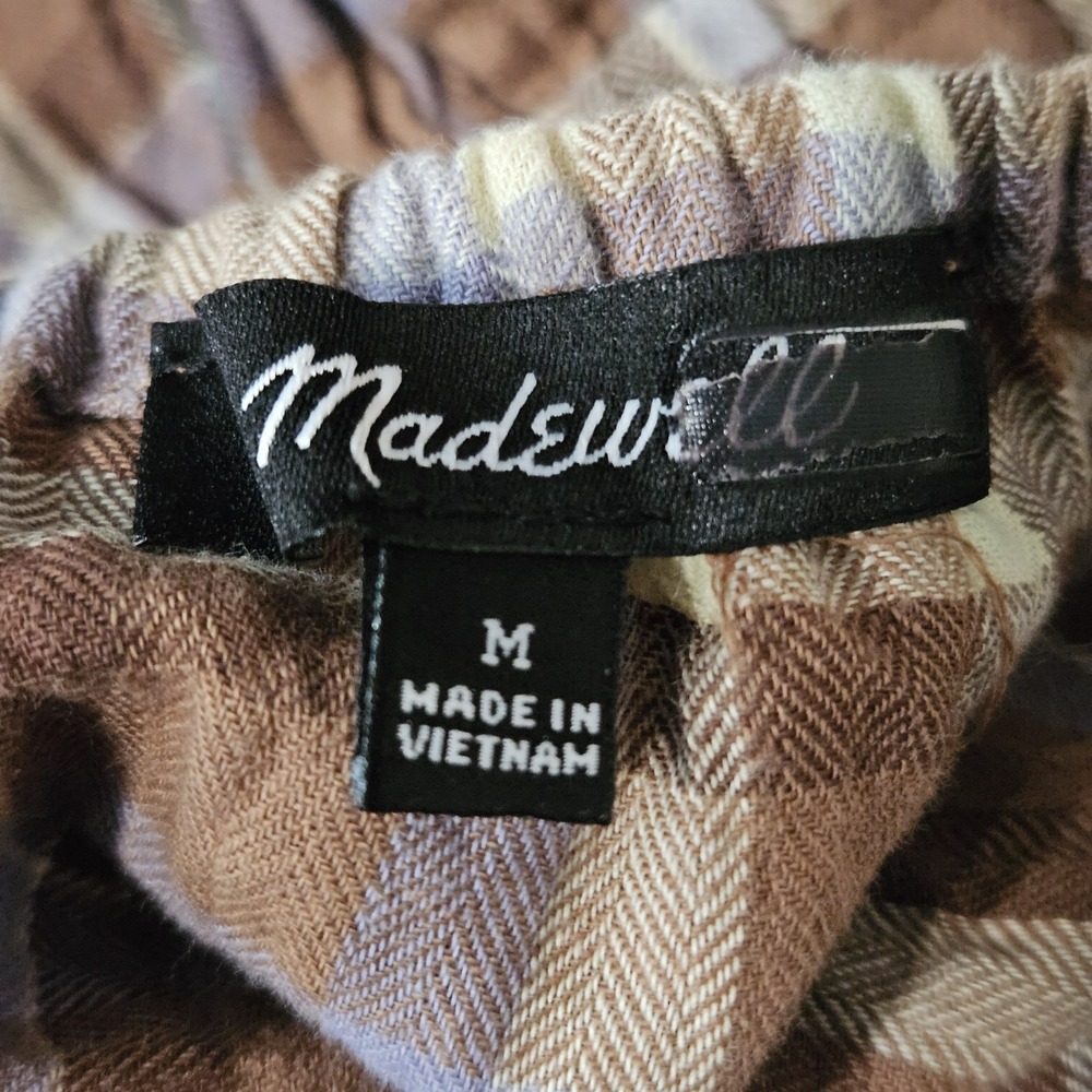 Madewell Brown Plaid Smocked Waist Midi Dress Puff Sleeve Cotton Blend Medium - Picture 10 of 11